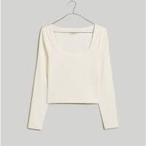 Madewell Cream Square Neck Long Sleeve Crop Tee in Sleekhold Sz S